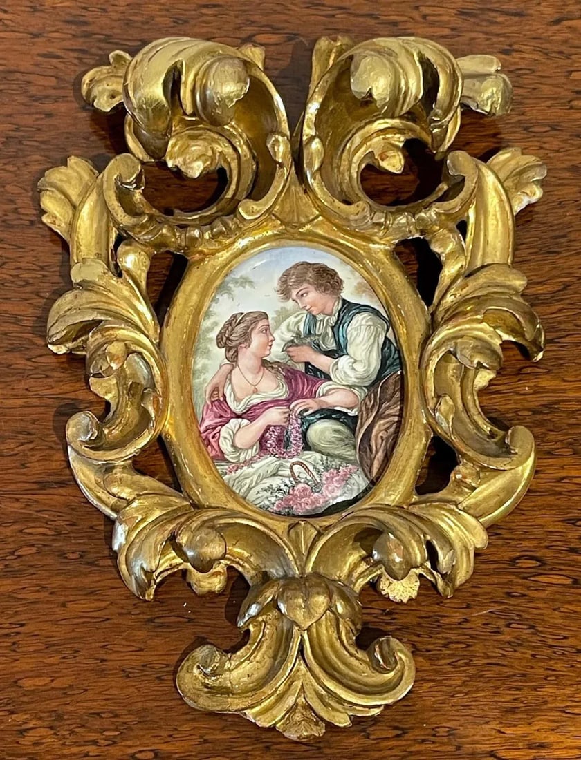 Late 19th Century Giltwood Framed Limoges Enamel after FranâˆšÃŸois Boucher - 2