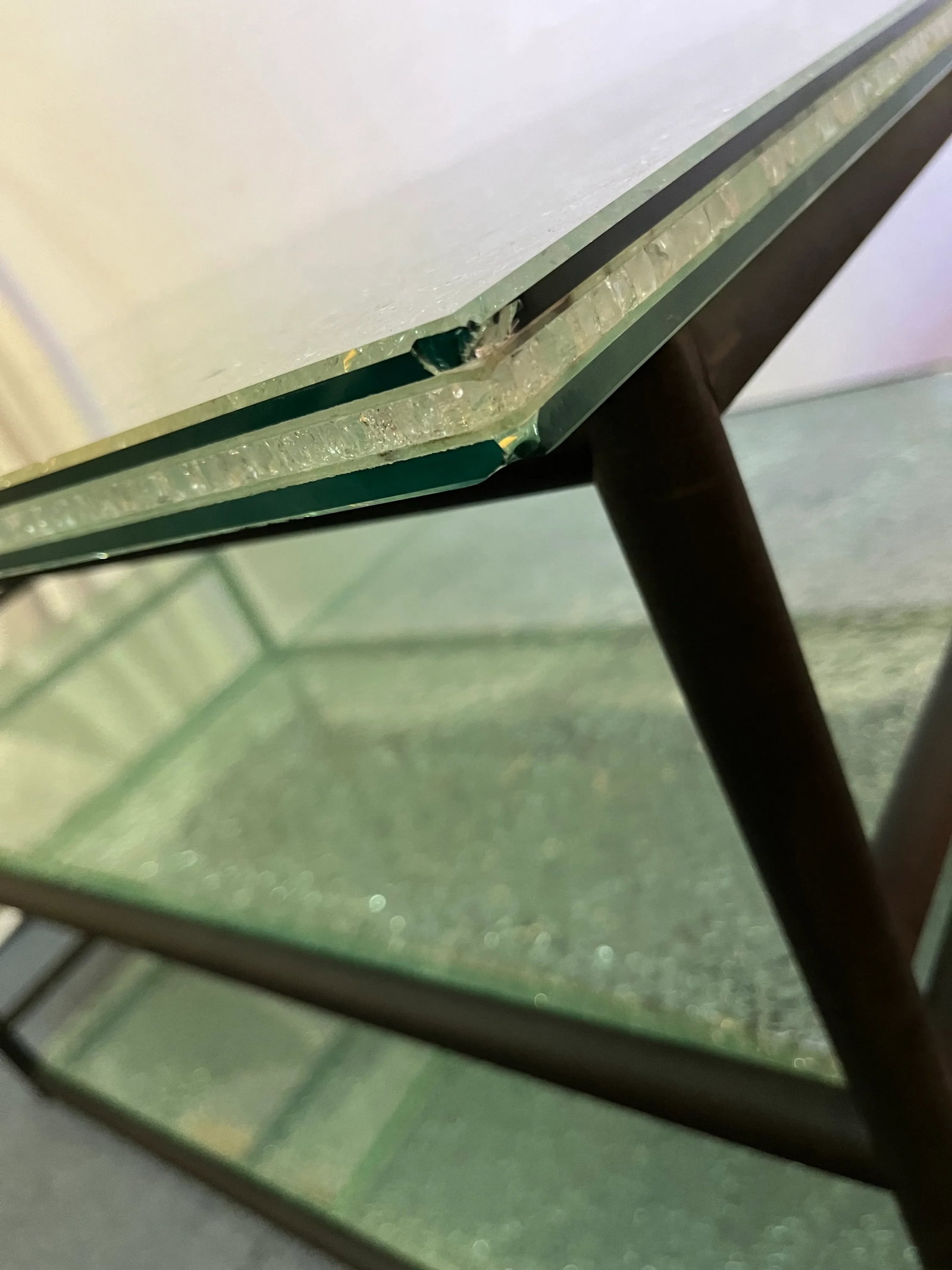 Miami Modern Style Thick Crackle Glass Table With Shelves - 11