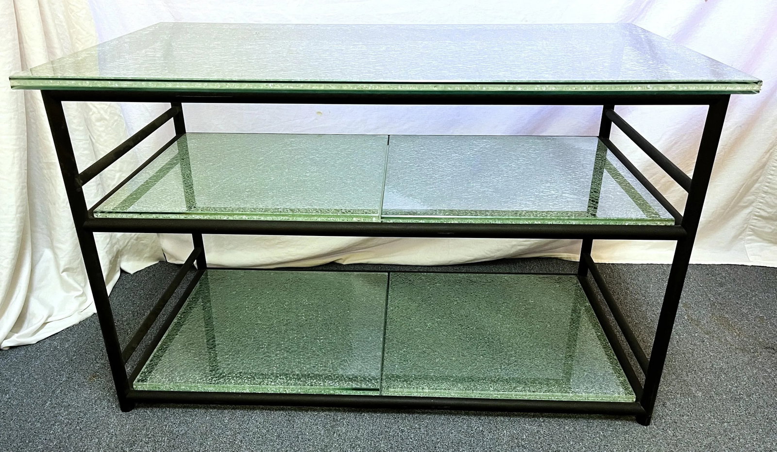 Miami Modern Style Thick Crackle Glass Table With Shelves - 12