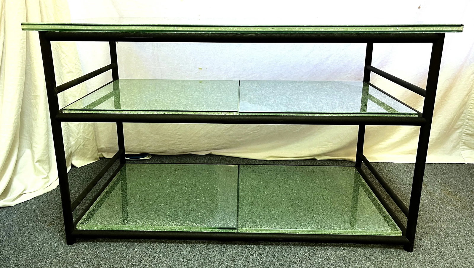 Miami Modern Style Thick Crackle Glass Table With Shelves - 5
