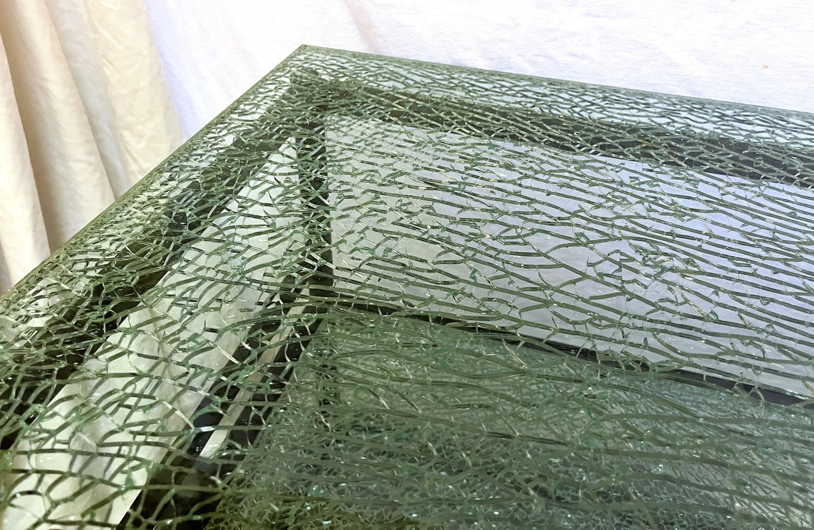 Miami Modern Style Thick Crackle Glass Table With Shelves - 8