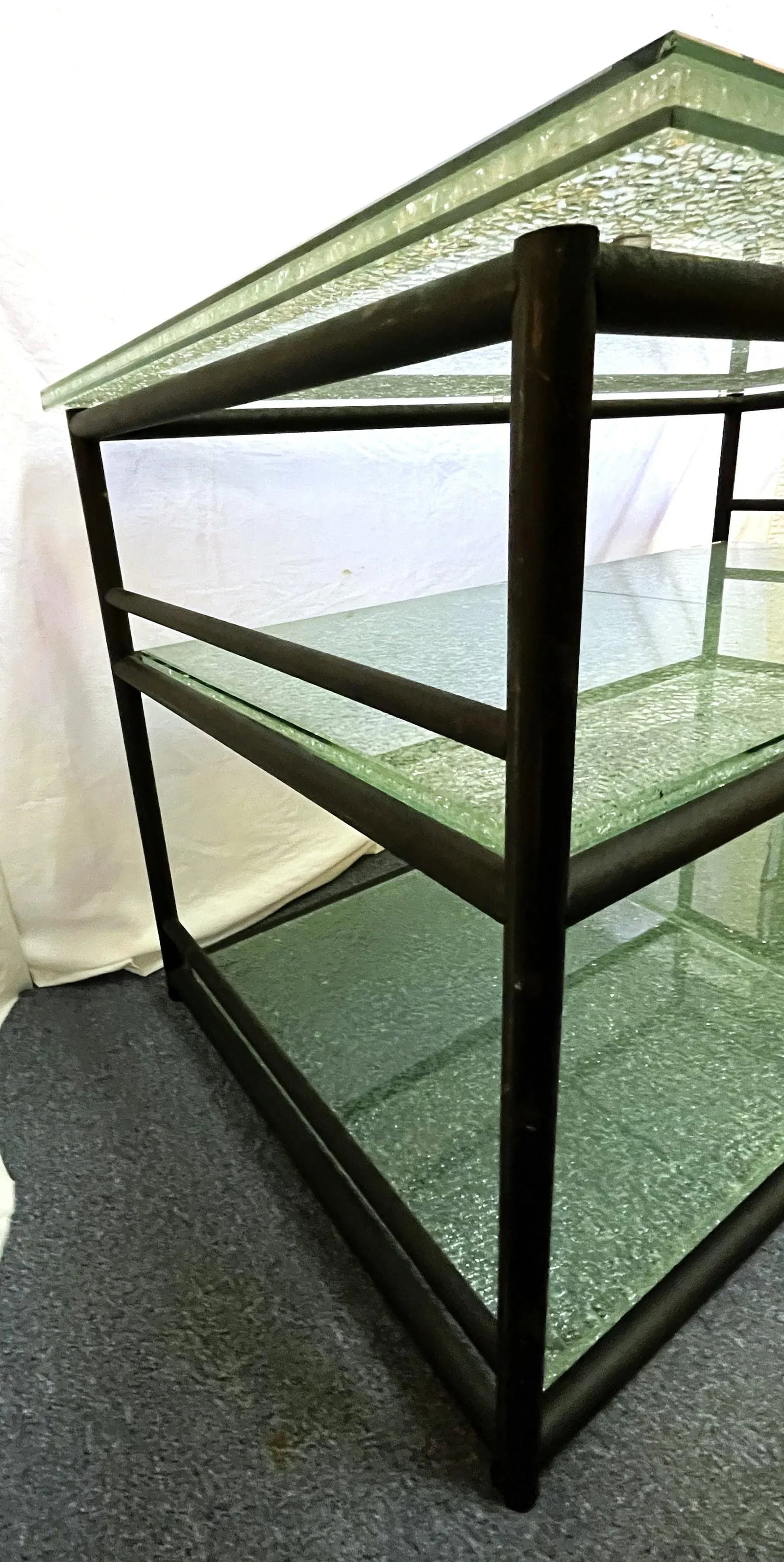 Miami Modern Style Thick Crackle Glass Table With Shelves - 9