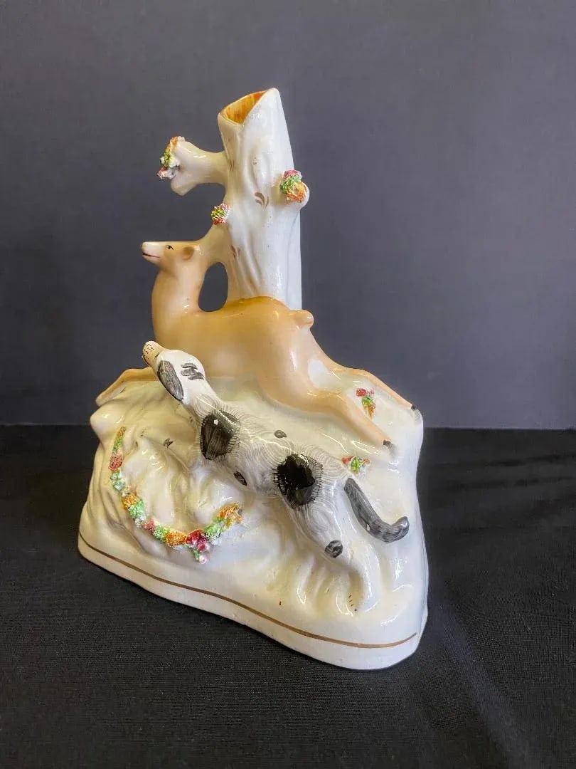 Staffordshire Spill Vase of Dog and Deer - 10