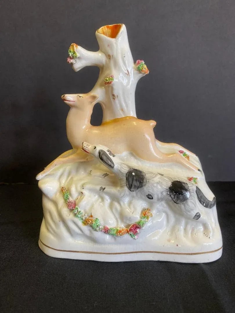 Staffordshire Spill Vase of Dog and Deer - 4