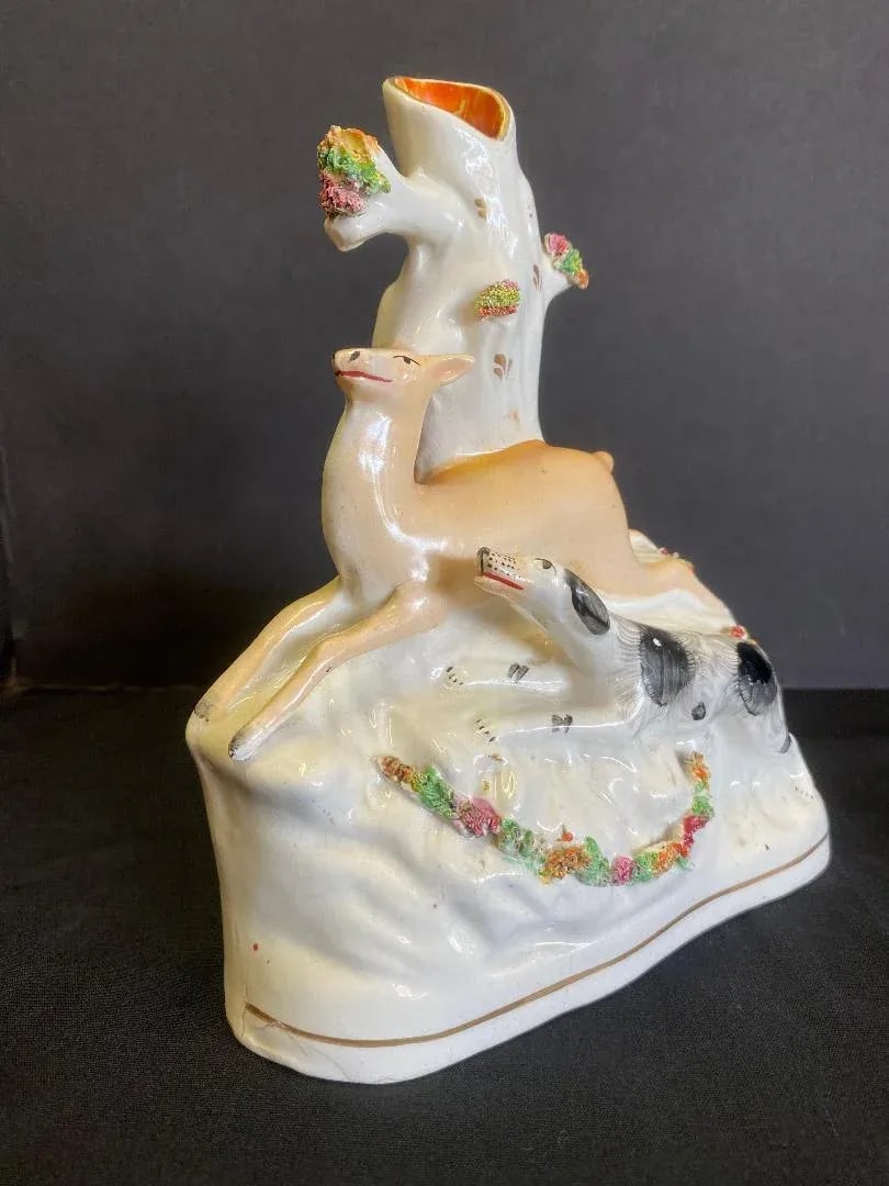 Staffordshire Spill Vase of Dog and Deer - 5