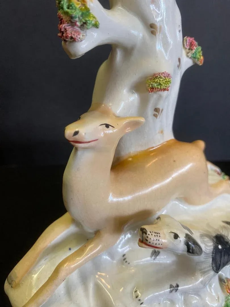 Staffordshire Spill Vase of Dog and Deer - 7