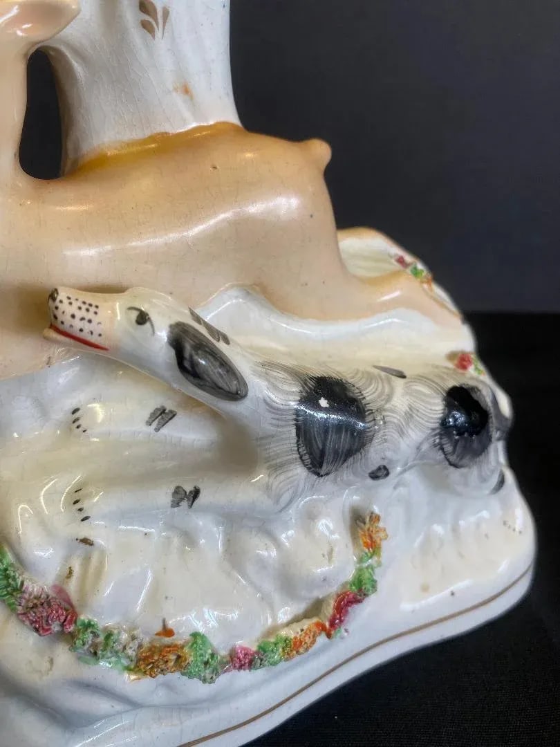 Staffordshire Spill Vase of Dog and Deer - 8