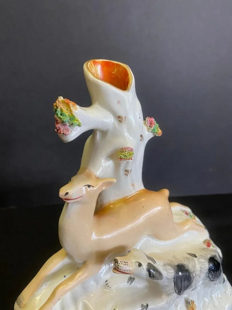 Staffordshire Spill Vase of Dog and Deer - 9