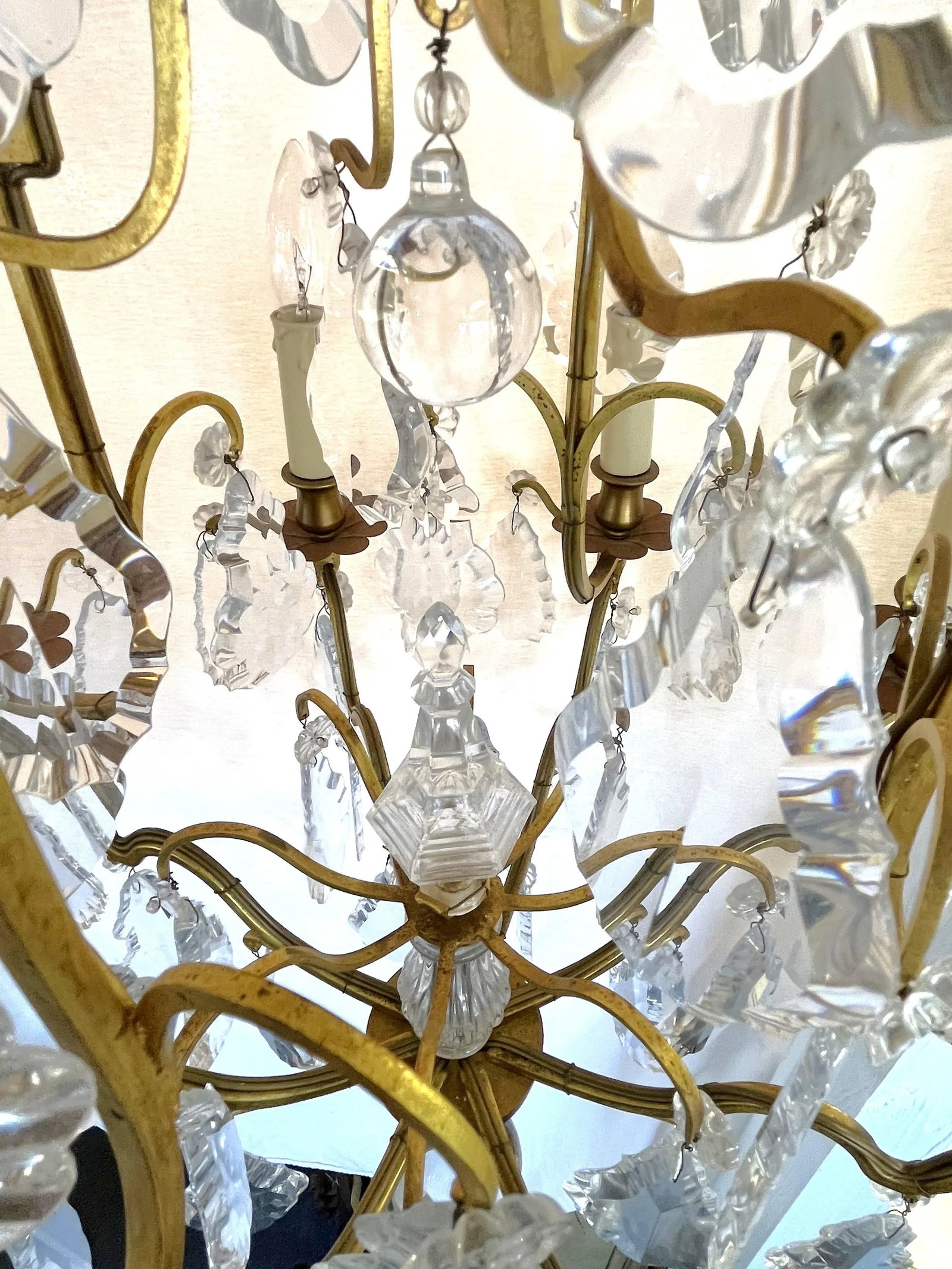 Early 1900's French Louis Xv Style Brass and Crystal Pendeloques 8-Light Chandelier - 6