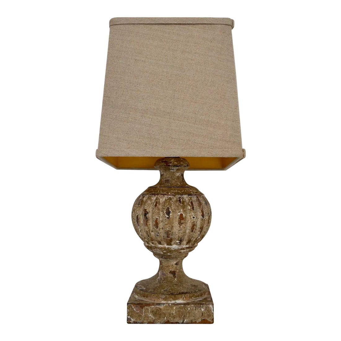 Aidan Gray Distressed Old World Table Lamp: Beautiful old world table lamp for sale. Made of solid wood with a distressed finish, and designed and manufactured by high-end designer company Aidan Gray. Beautiful accent lamp, and a great size