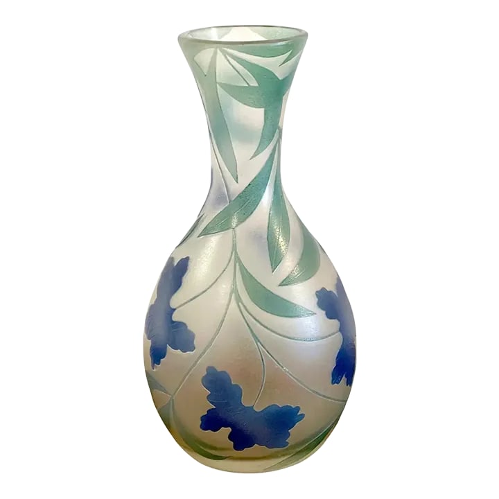 Mid 20th Century French Modern Floral Cameo Glass Vase, Signed Daum+Nancy France (1 of 12)