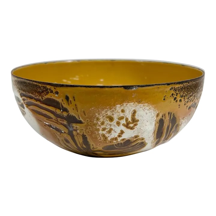 1960s Hanova of Pasadena Brown Enamel Lava Bowl California: AMBIANIC presents 1960s Hanova of Pasadena artistic Brown Enamel on Steel Bowl California Enamel lava and crazing texturing technique on steel that signifies Hanova Pasadena Pottery Art 5.75 x 2.5