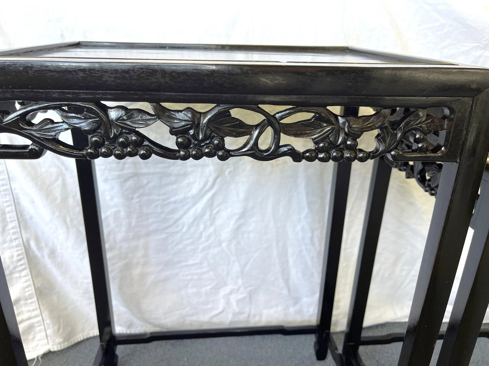 Mid Century Modern Chinese Carved Wood Nesting Tables in Ebony Finish- Set of 3 - 12
