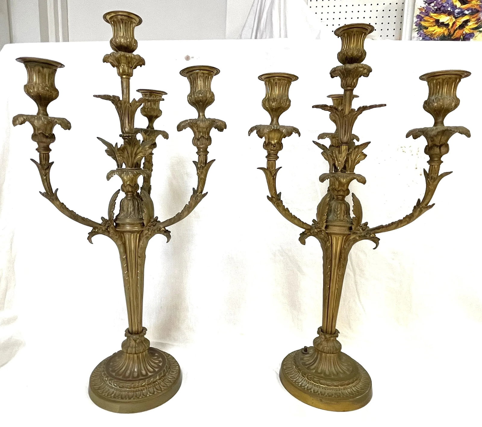 19Th Century French Dorè Bronze 4-Arm Candelabra- a Pair - 13