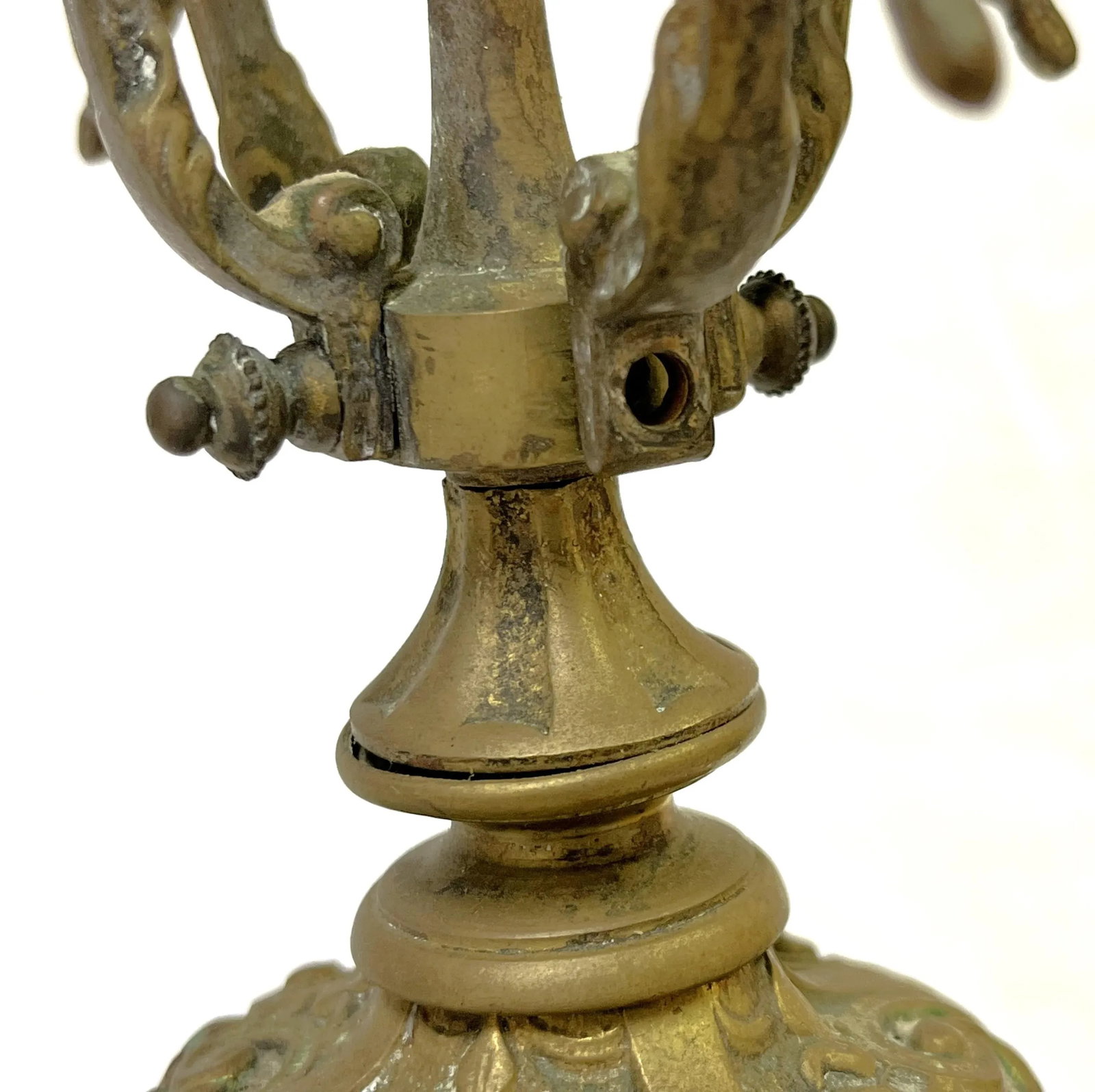 Antique Regency Heavy Brass With Red Enamel 5-Arm Candelabra With Griffin Accents- a Pair - 10