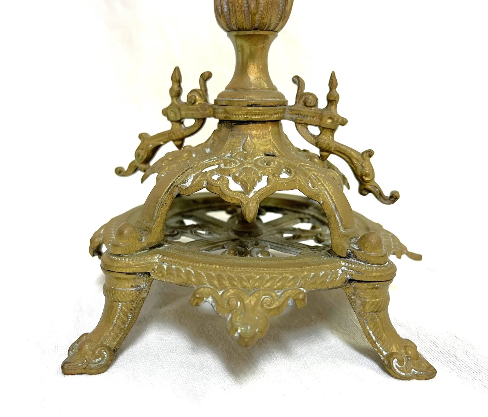 Antique Regency Heavy Brass With Red Enamel 5-Arm Candelabra With Griffin Accents- a Pair - 6