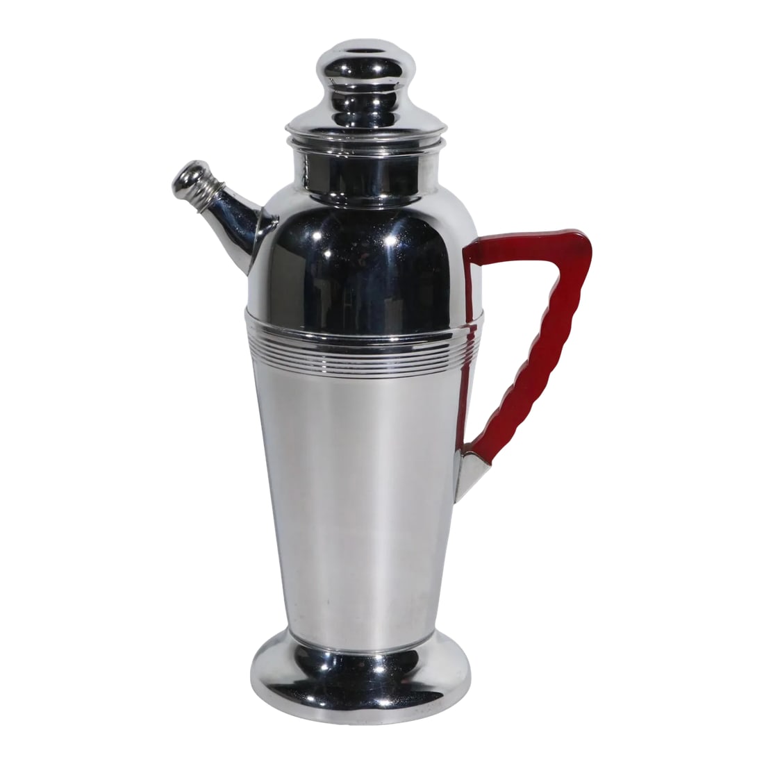 Art Deco Chrome Cocktail Shaker With Red Bakelite Handle by Keystoneware (1 of 10)