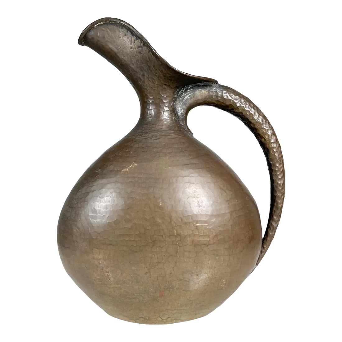 1940s Egidio Casagrande Hammered Italian Brass Pitcher Italy Signed: AMBIANIC presents 1940s Modernist Hammered Brass Pitcher by Italian designer master craftsman, Egidio Casagrande, Italy. 12 tall x 9.5 w x 4.63 d Maker stamped Italia numbered, Egidio Casagrande