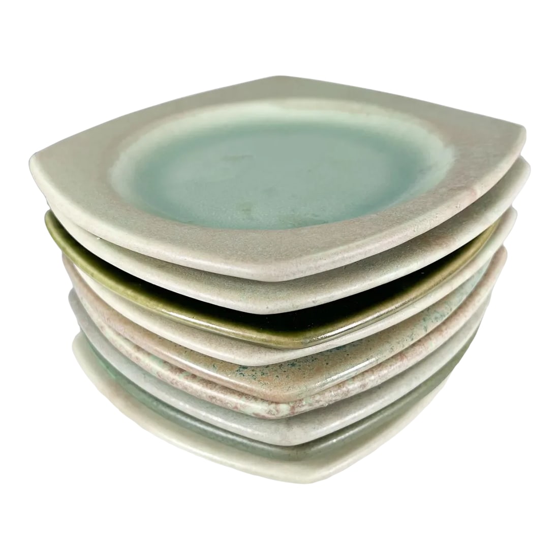 1980s Modern Set of 9 Square Plates Sculptural Art Pottery (1 of 10)