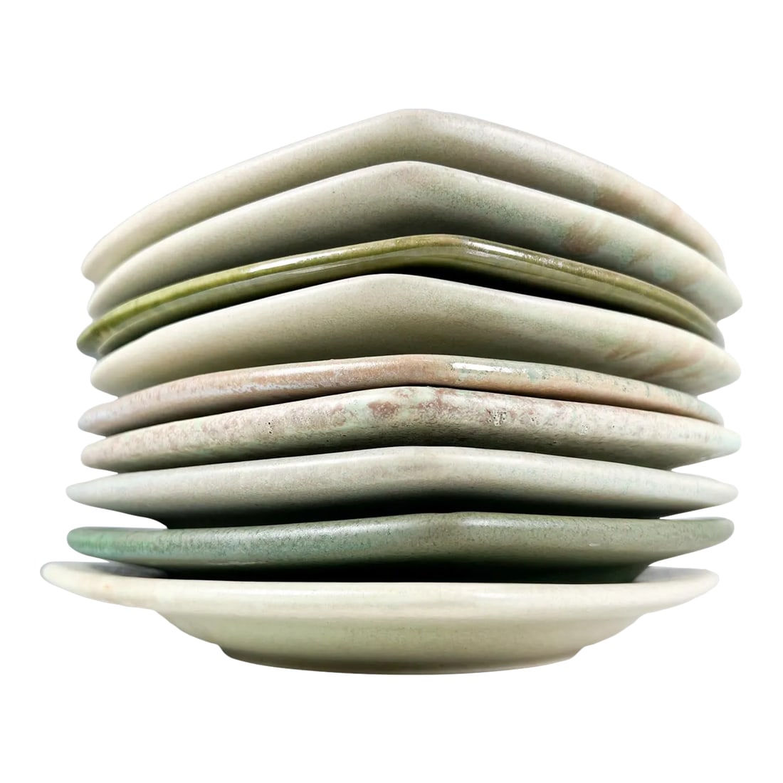 1980s Modern Set of 9 Square Plates Sculptural Art Pottery - 2