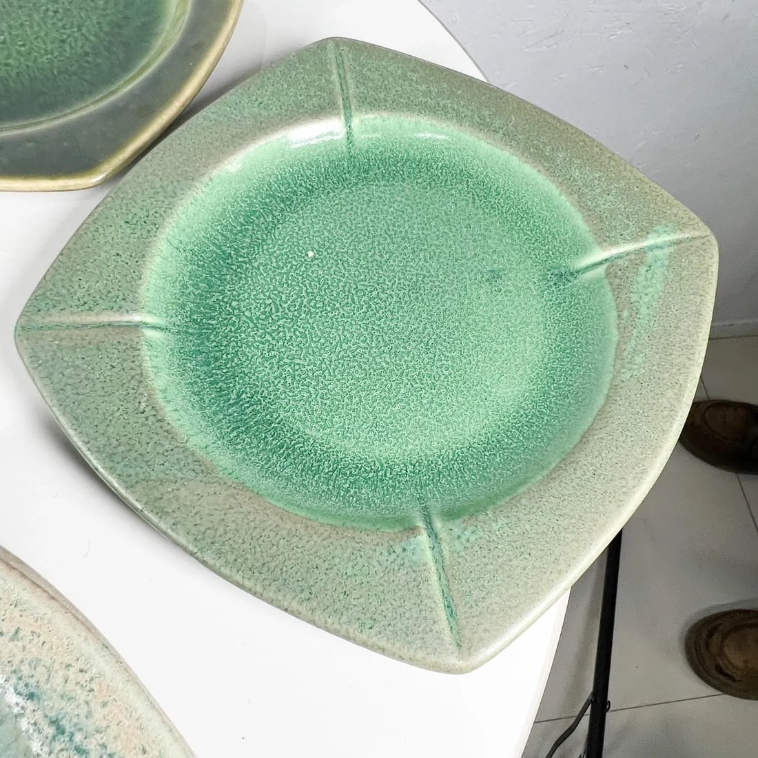 1980s Modern Set of 9 Square Plates Sculptural Art Pottery - 6