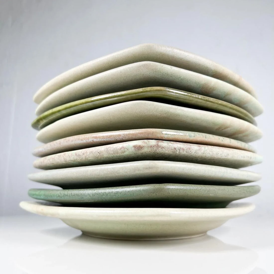 1980s Modern Set of 9 Square Plates Sculptural Art Pottery - 9