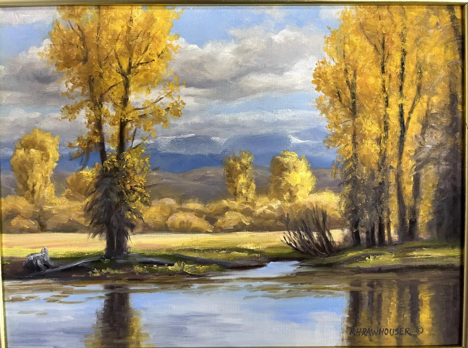 Ruth Rawhouser (Wyoming, Present) Signed Original Oil Painting on Board "September Cottonwoods" Circ - 2