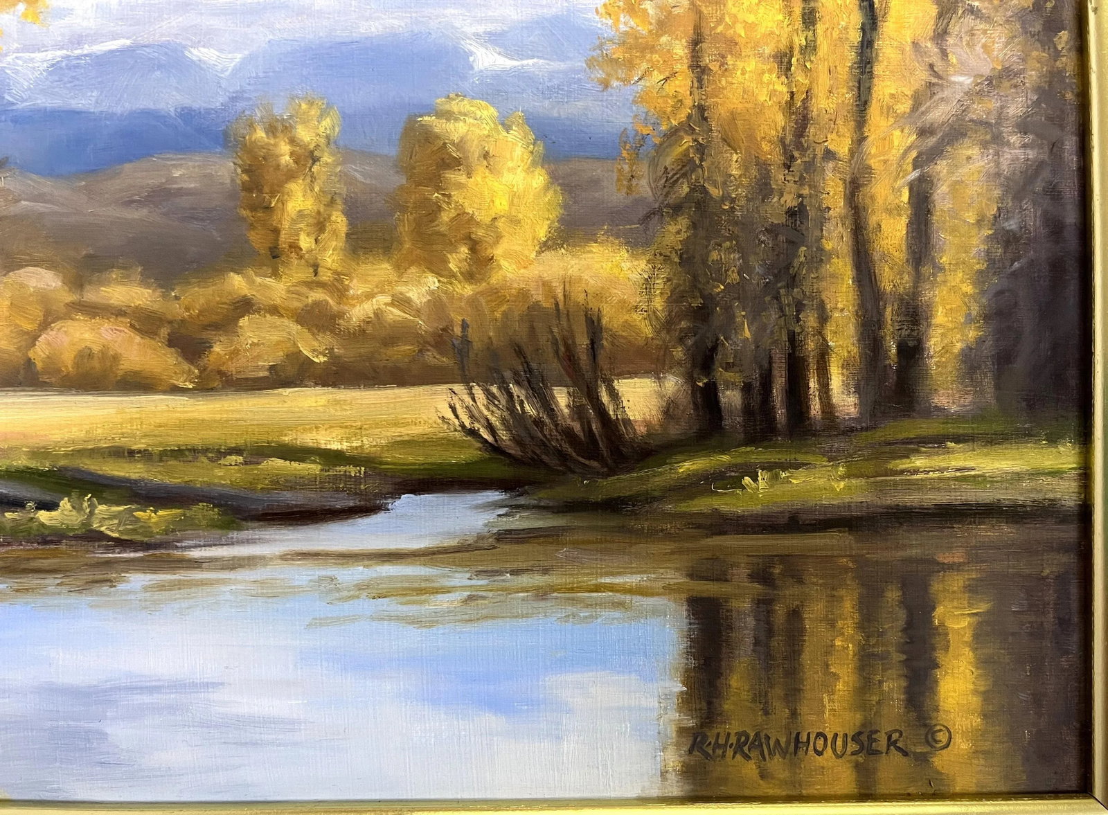 Ruth Rawhouser (Wyoming, Present) Signed Original Oil Painting on Board "September Cottonwoods" Circ - 4