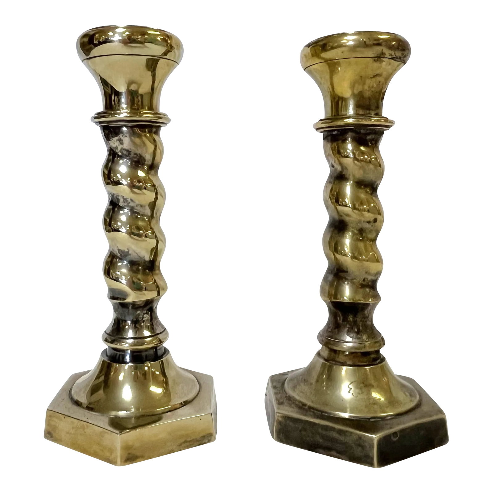1970's William Adams 7" High Brass Plated Barley Twist Candlesticks Made in India- a Pair (1 of 10)
