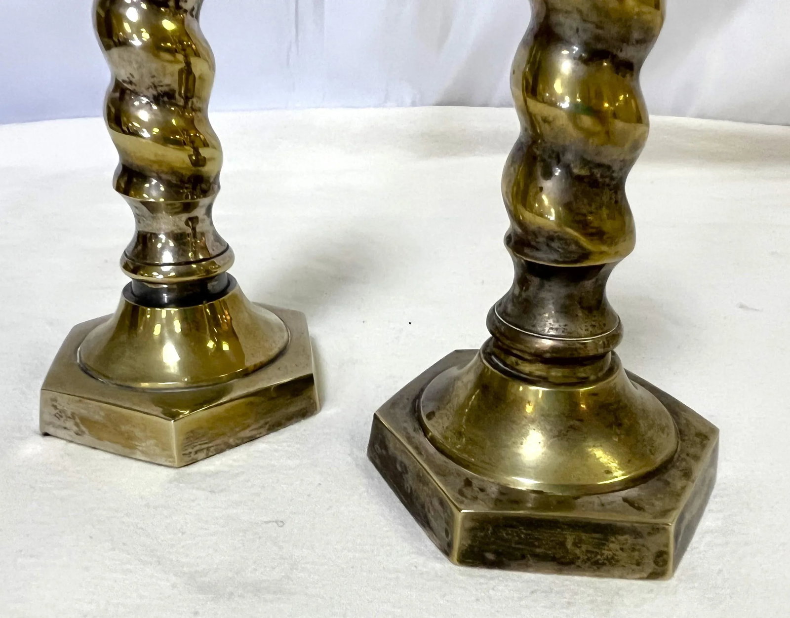 1970's William Adams 7" High Brass Plated Barley Twist Candlesticks Made in India- a Pair - 7