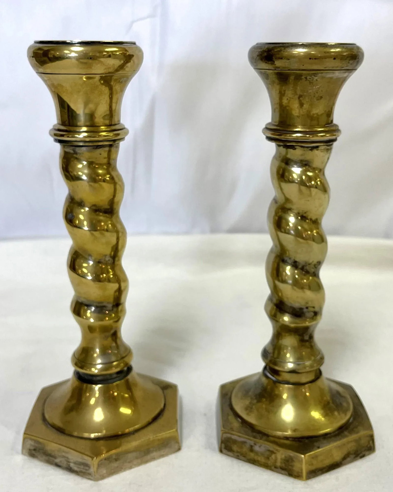 1970's William Adams 8" High Brass Plated Barley Twist Candlesticks Made in India- a Pair - 2