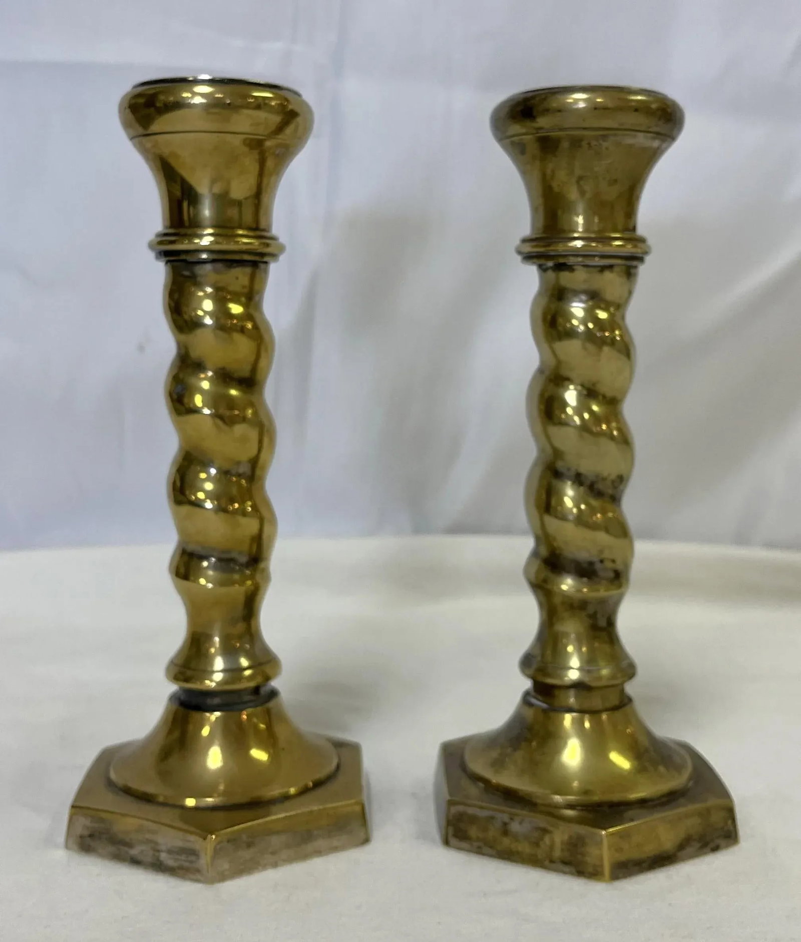1970's William Adams 8" High Brass Plated Barley Twist Candlesticks Made in India- a Pair - 3
