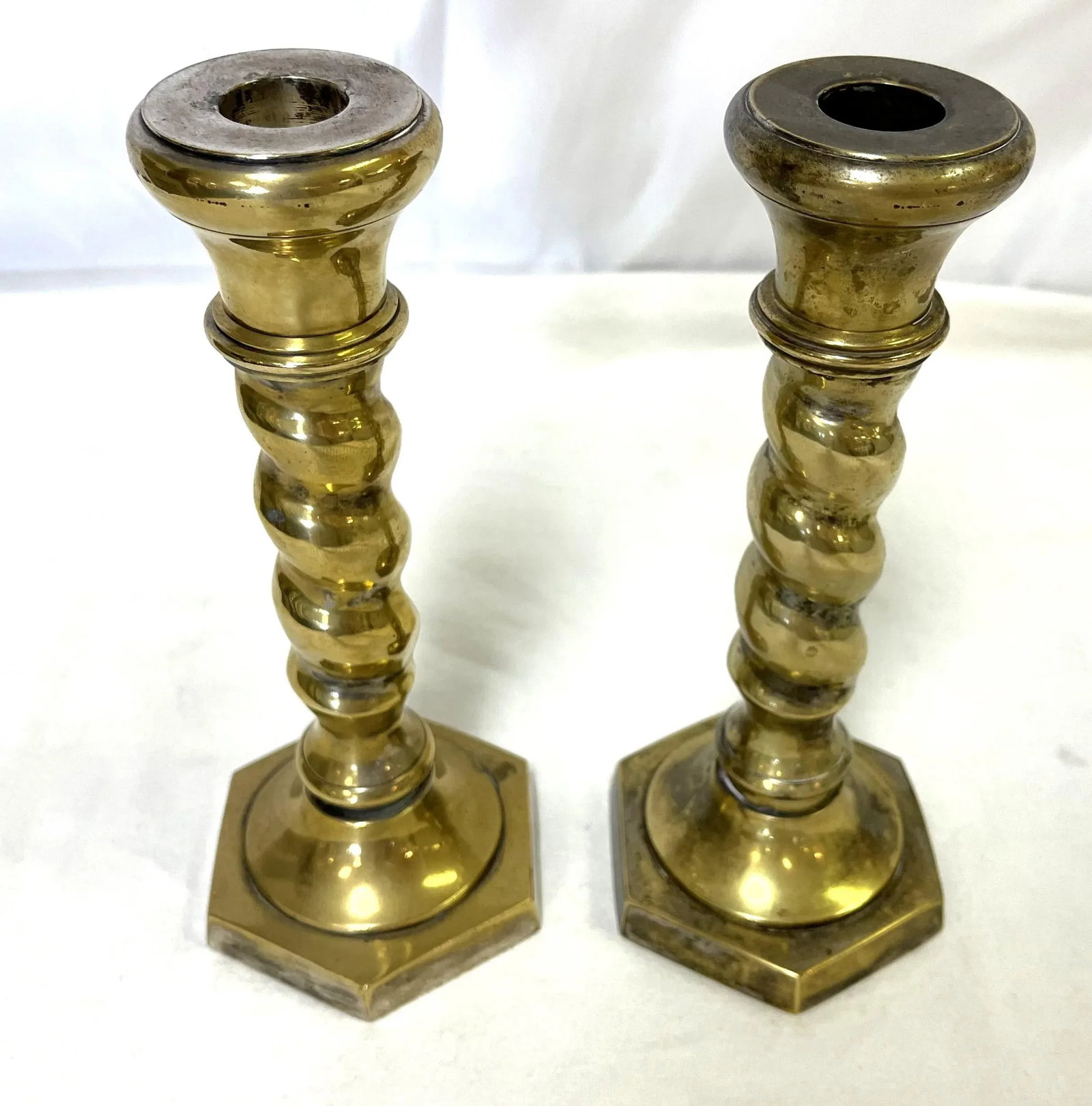 1970's William Adams 8" High Brass Plated Barley Twist Candlesticks Made in India- a Pair - 4