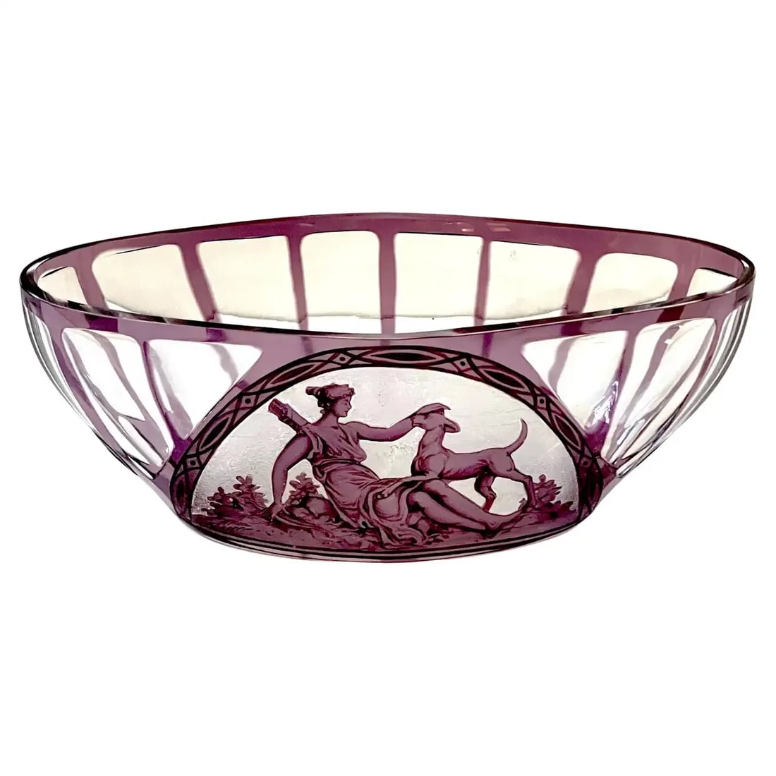 Early 20th Century Val Saint Lambert Amethyst Cut to Clear 'Diana the Huntress' Centerbowl - 12