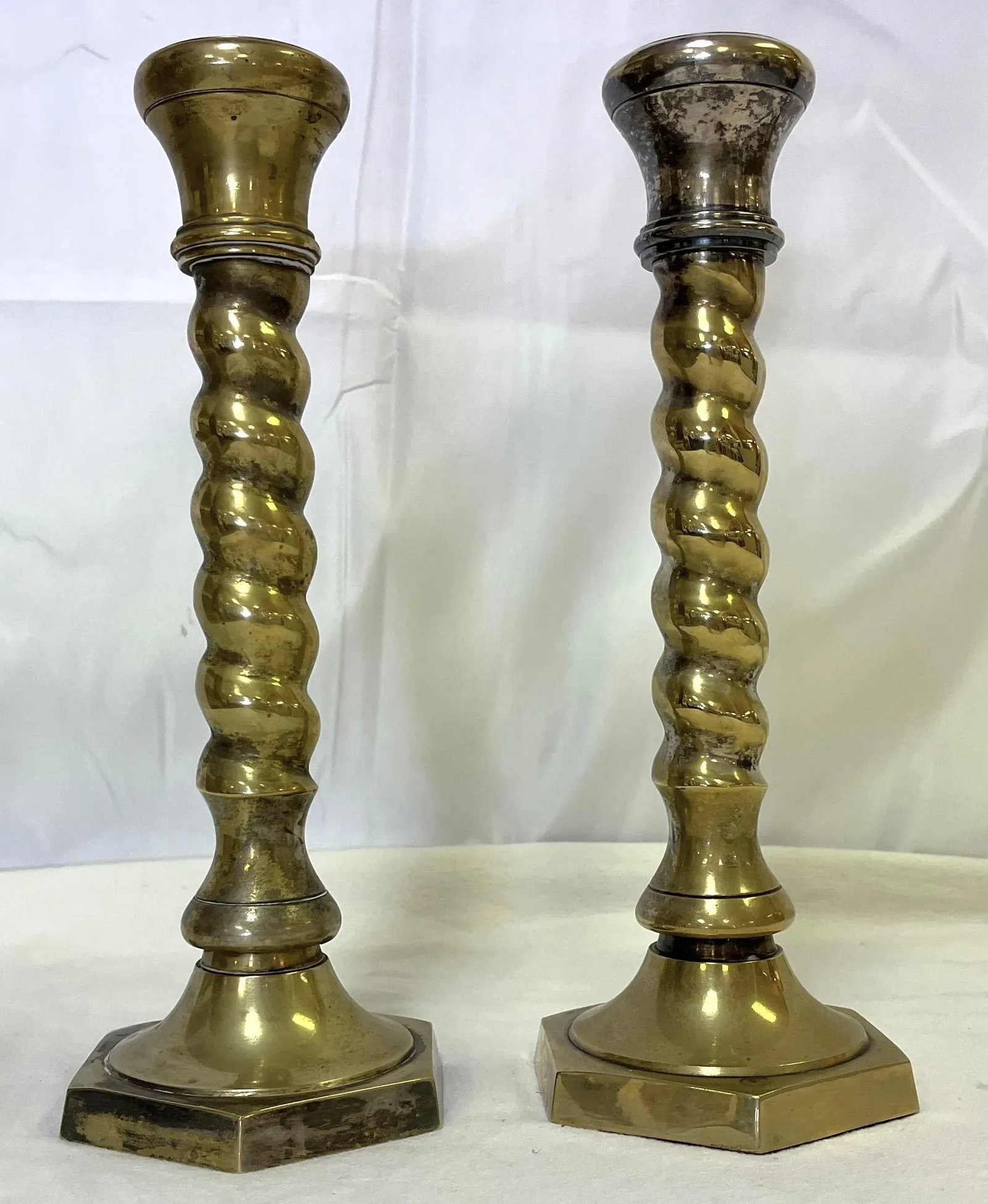 1970's William Adams 11" High Brass Plated Barley Twist Candlesticks Made in India- a Pair - 12