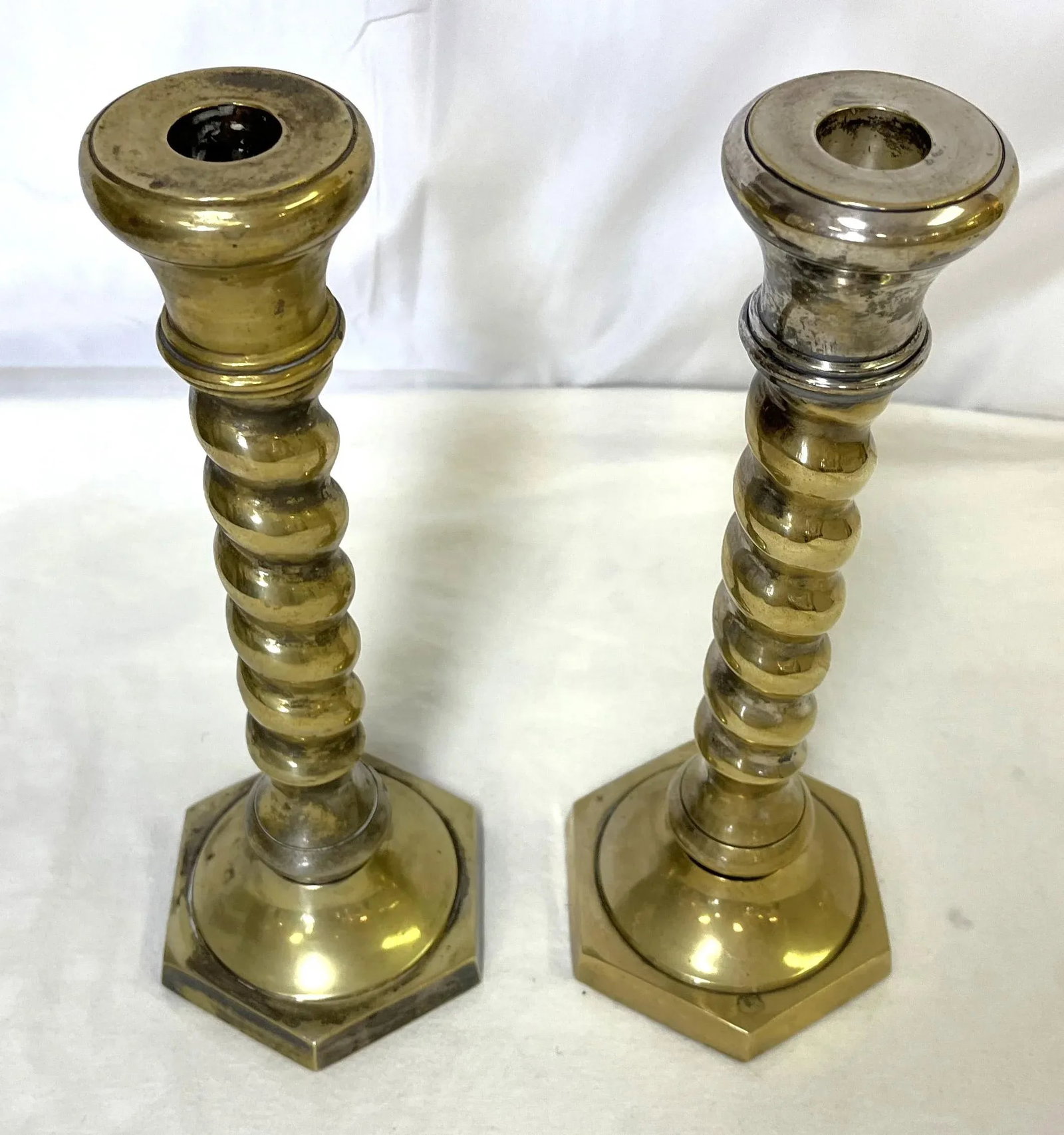 1970's William Adams 11" High Brass Plated Barley Twist Candlesticks Made in India- a Pair - 3