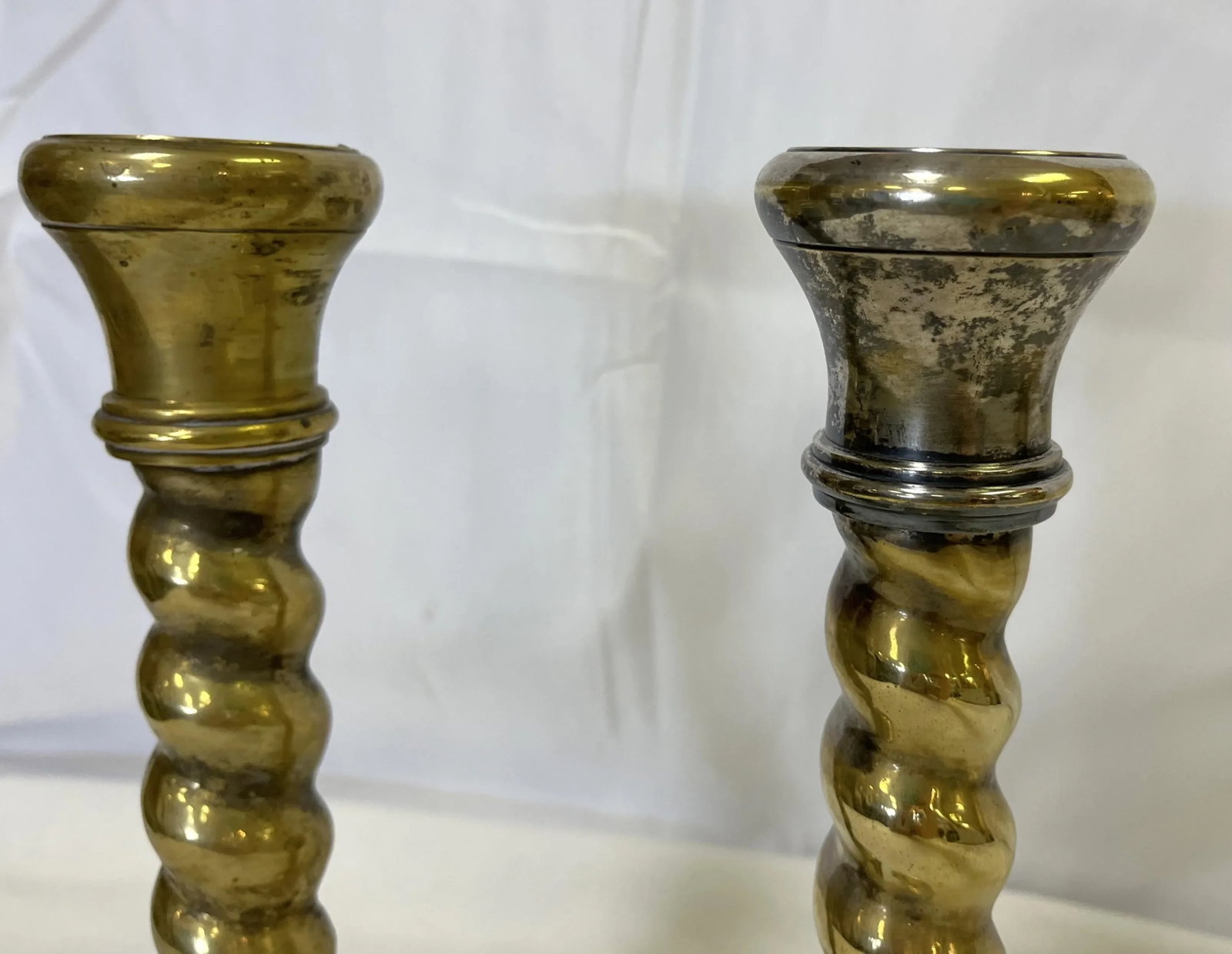 1970's William Adams 11" High Brass Plated Barley Twist Candlesticks Made in India- a Pair - 5