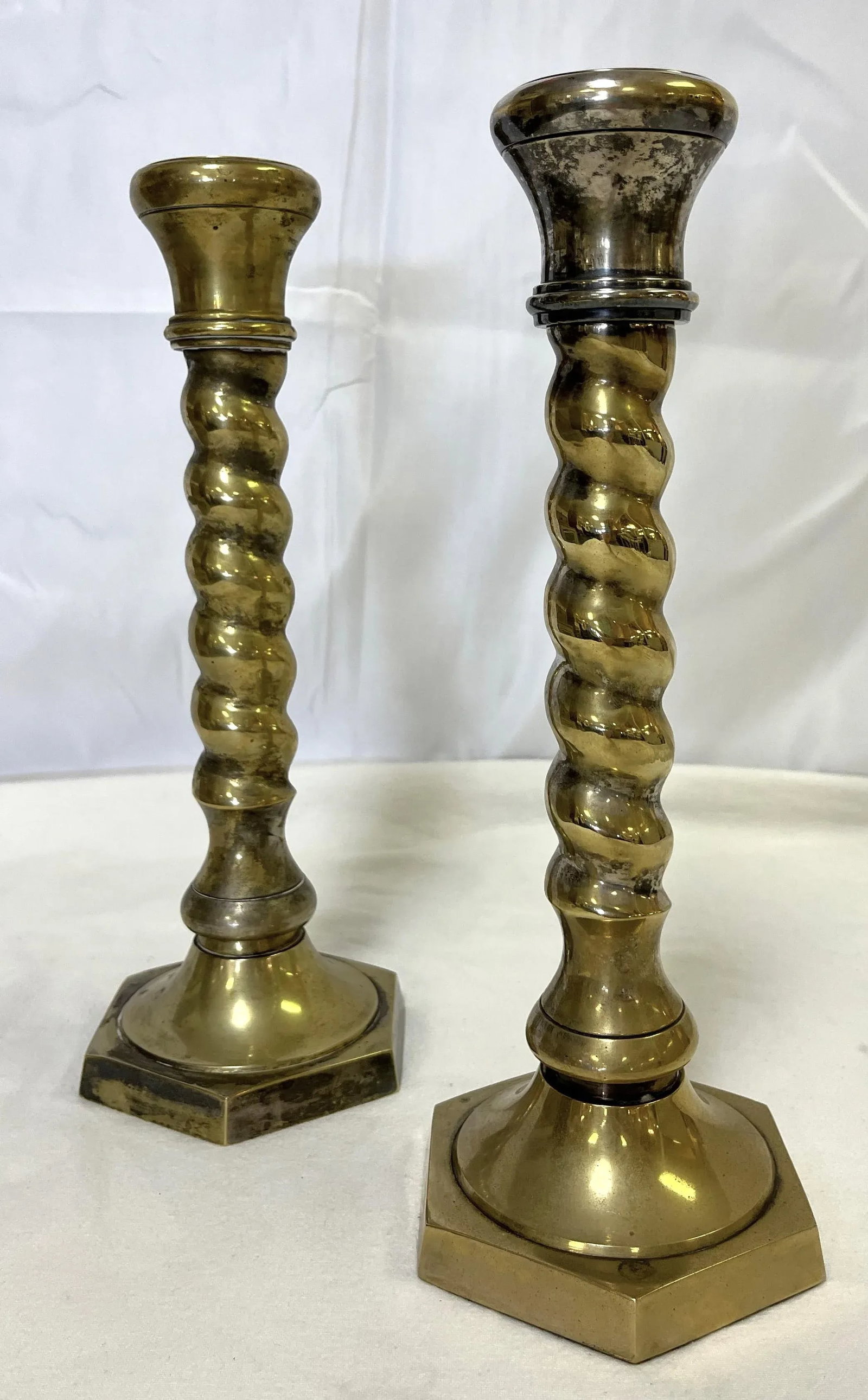1970's William Adams 11" High Brass Plated Barley Twist Candlesticks Made in India- a Pair - 6