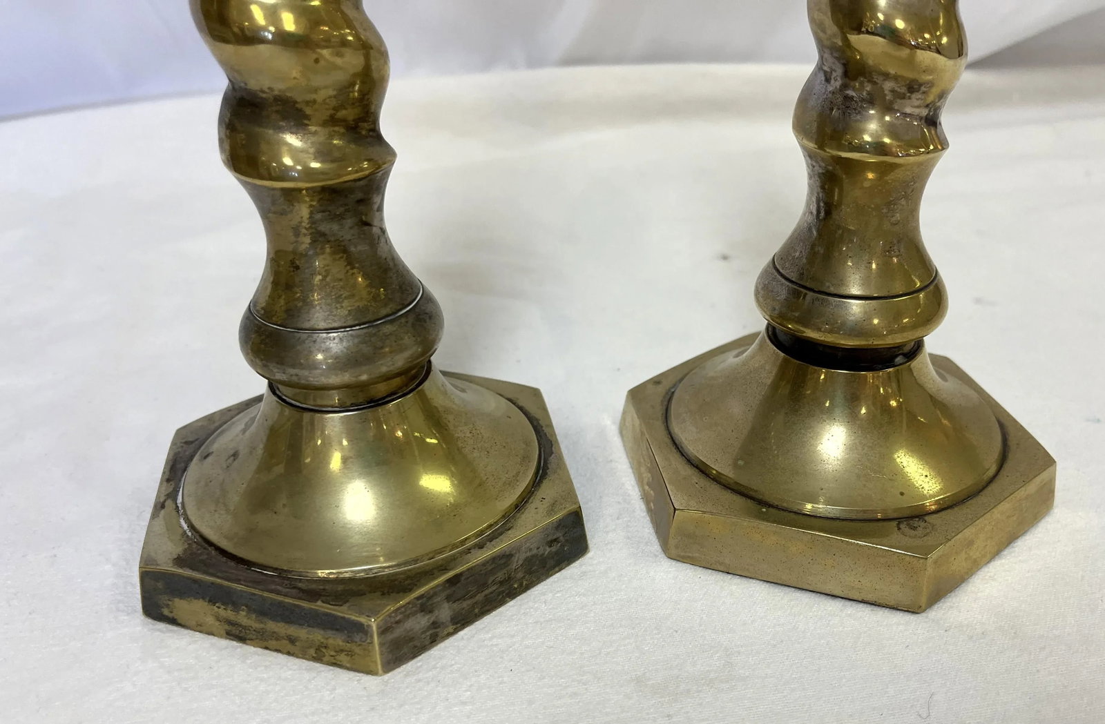 1970's William Adams 11" High Brass Plated Barley Twist Candlesticks Made in India- a Pair - 8