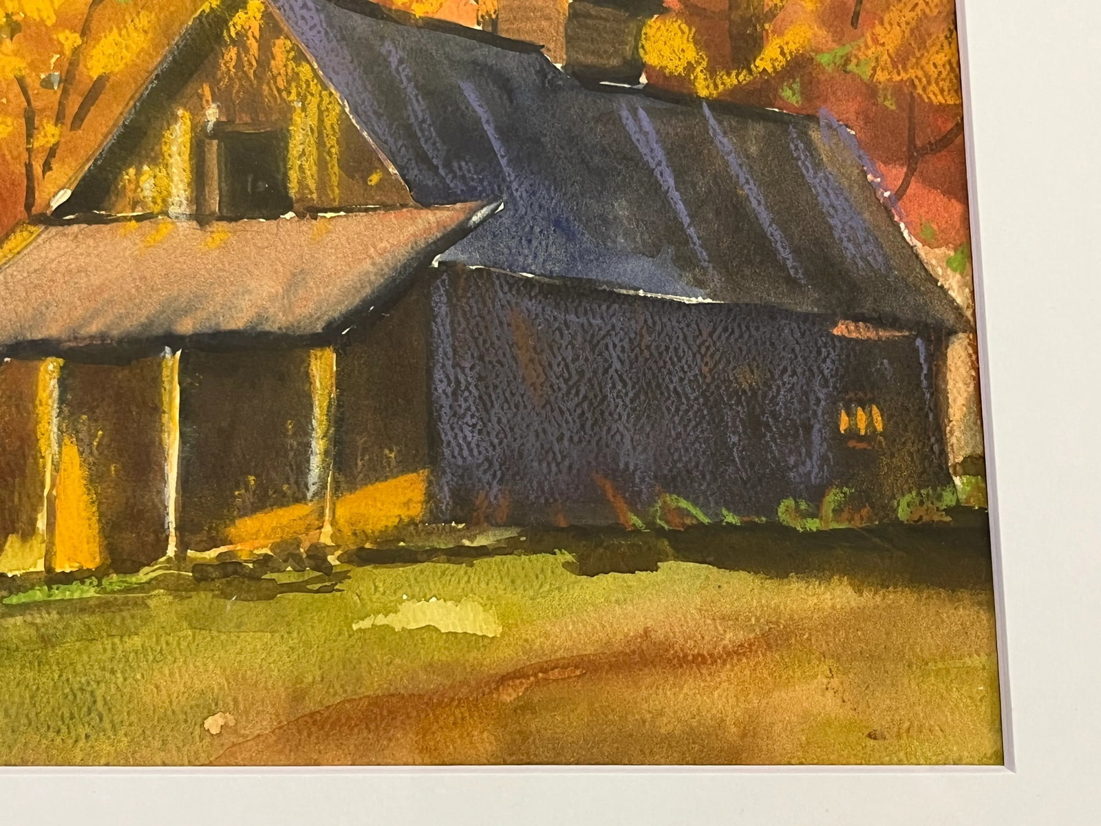 Framed Original Signed Watercolor Painting by M E Ventola of an 'Old Barn in Autumn' - 5