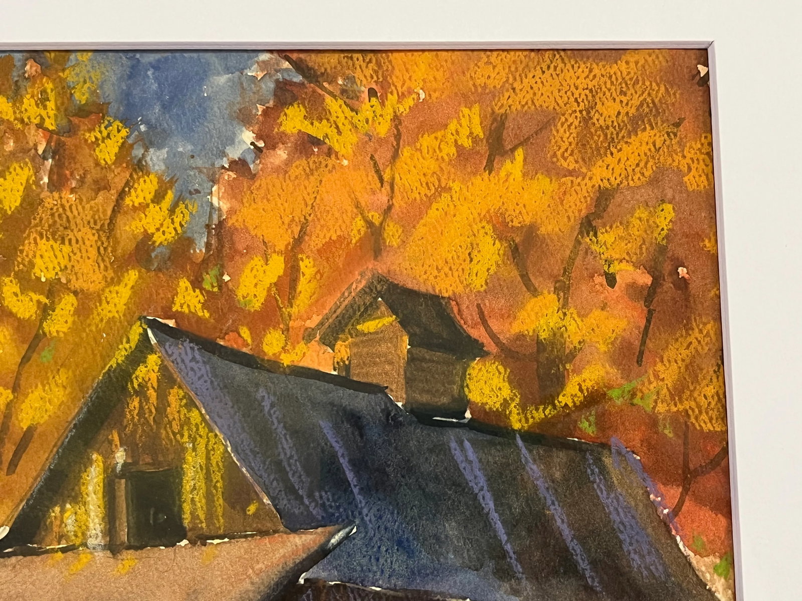 Framed Original Signed Watercolor Painting by M E Ventola of an 'Old Barn in Autumn' - 6