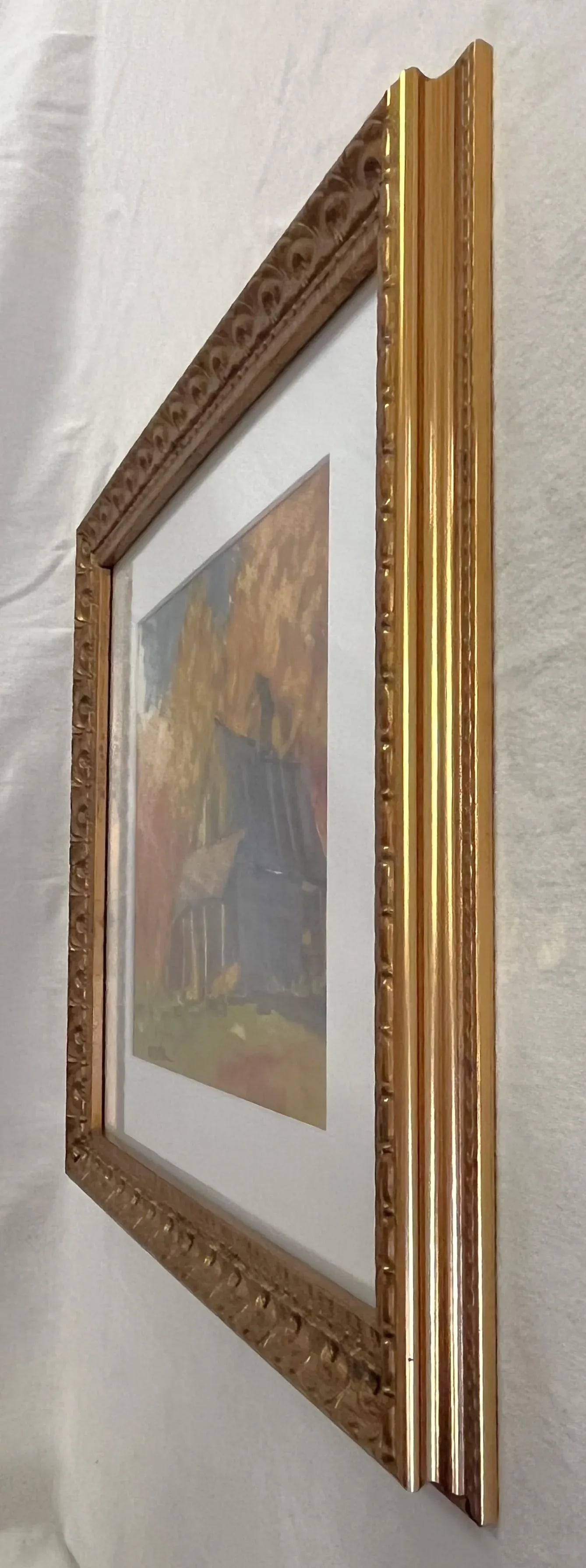 Framed Original Signed Watercolor Painting by M E Ventola of an 'Old Barn in Autumn' - 9