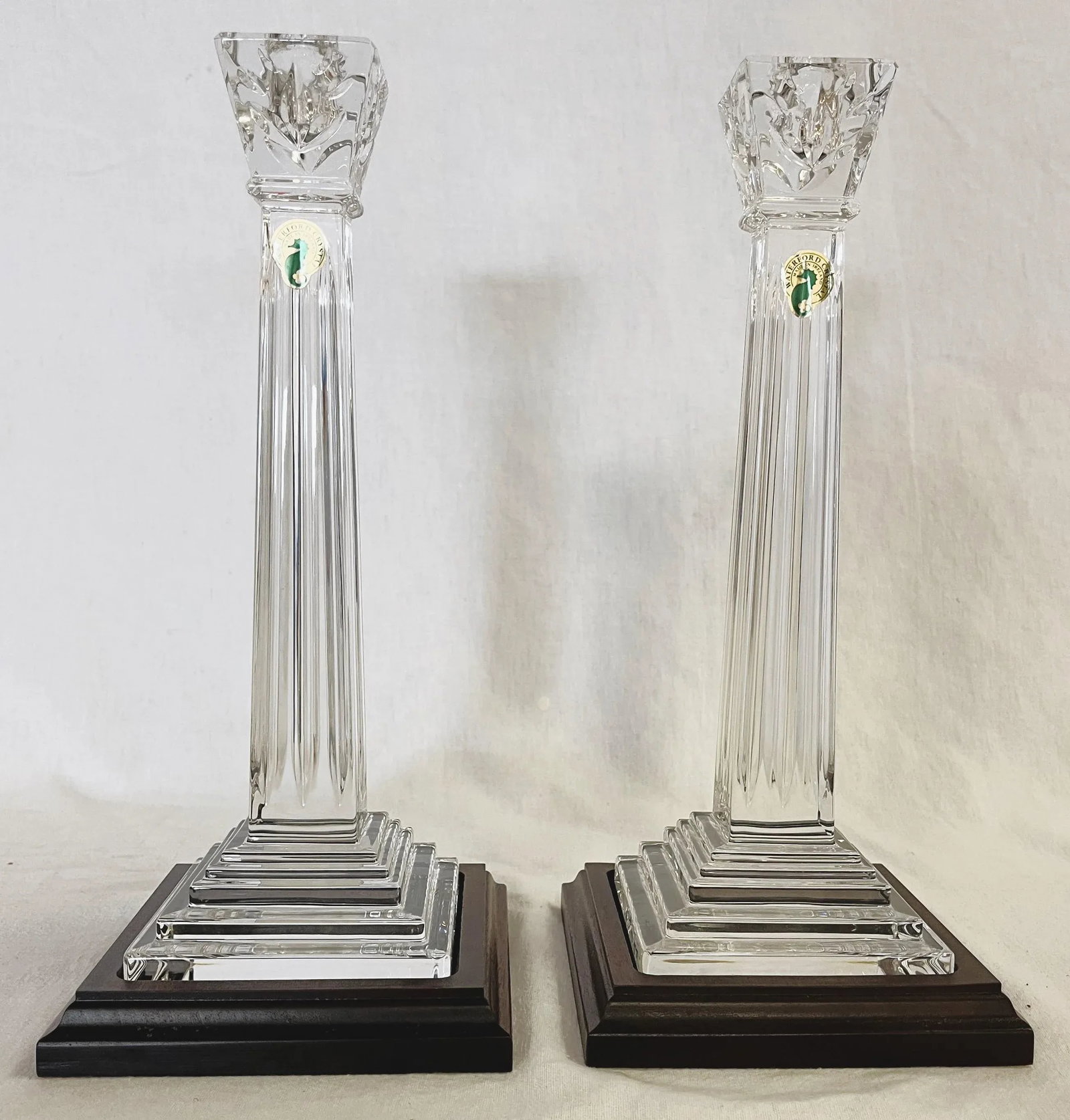 Waterford Crystal Candlesticks on Wood Plinths- a Pair - 13
