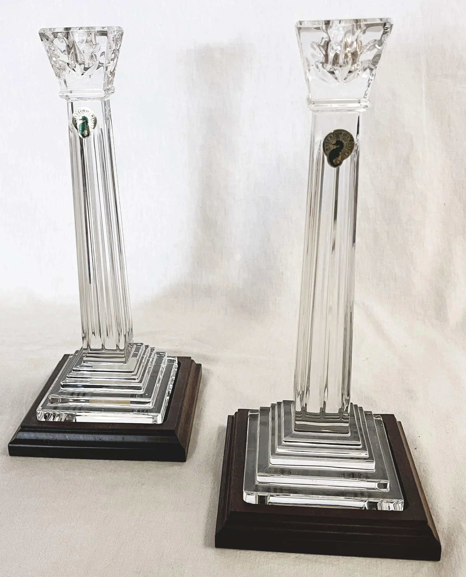 Waterford Crystal Candlesticks on Wood Plinths- a Pair - 4