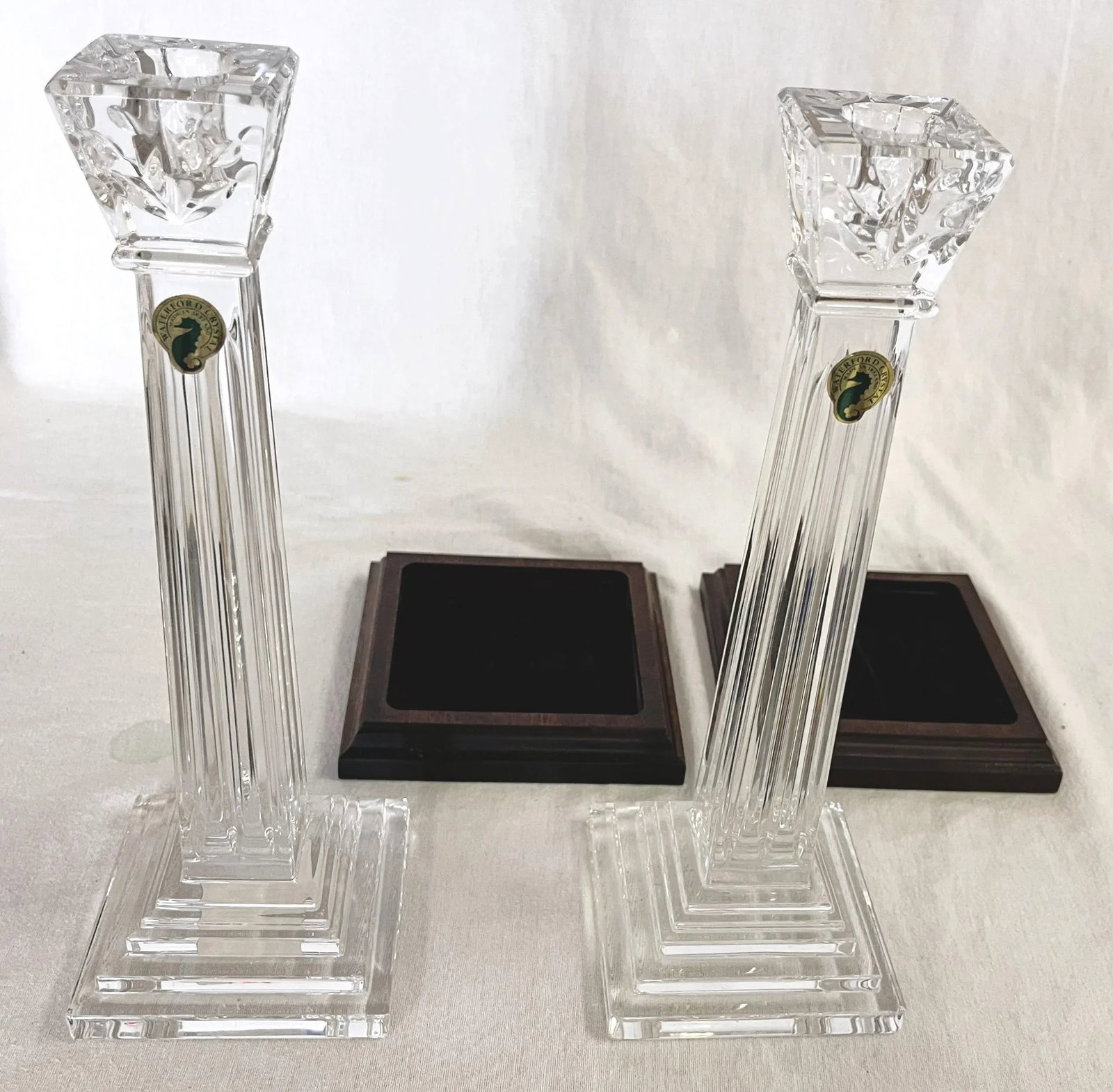 Waterford Crystal Candlesticks on Wood Plinths- a Pair - 5