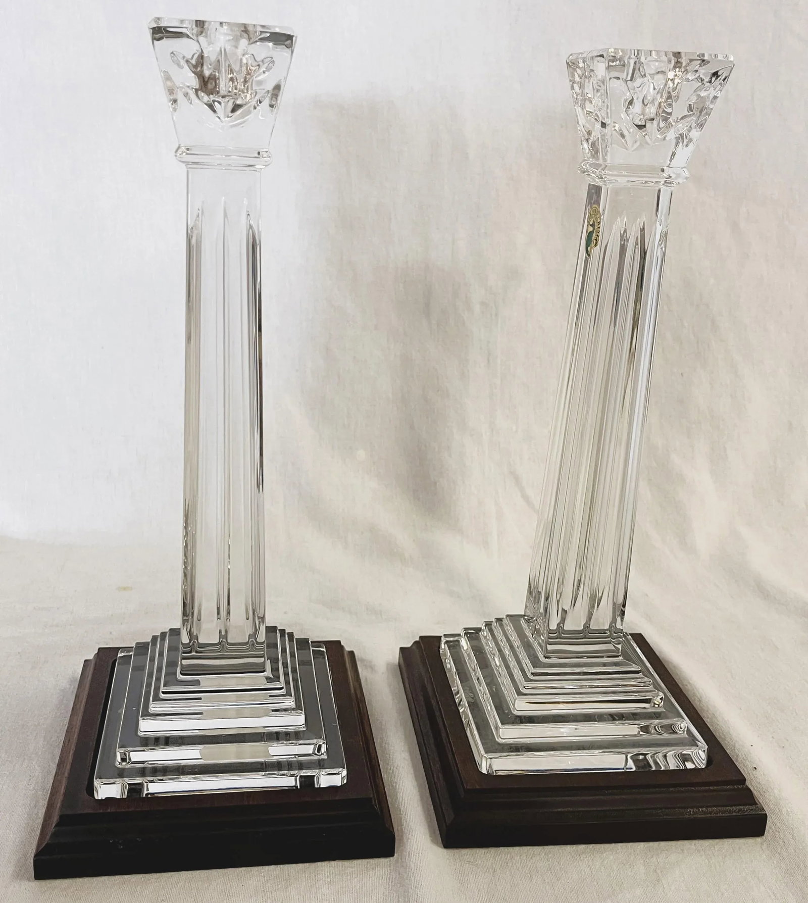 Waterford Crystal Candlesticks on Wood Plinths- a Pair - 6