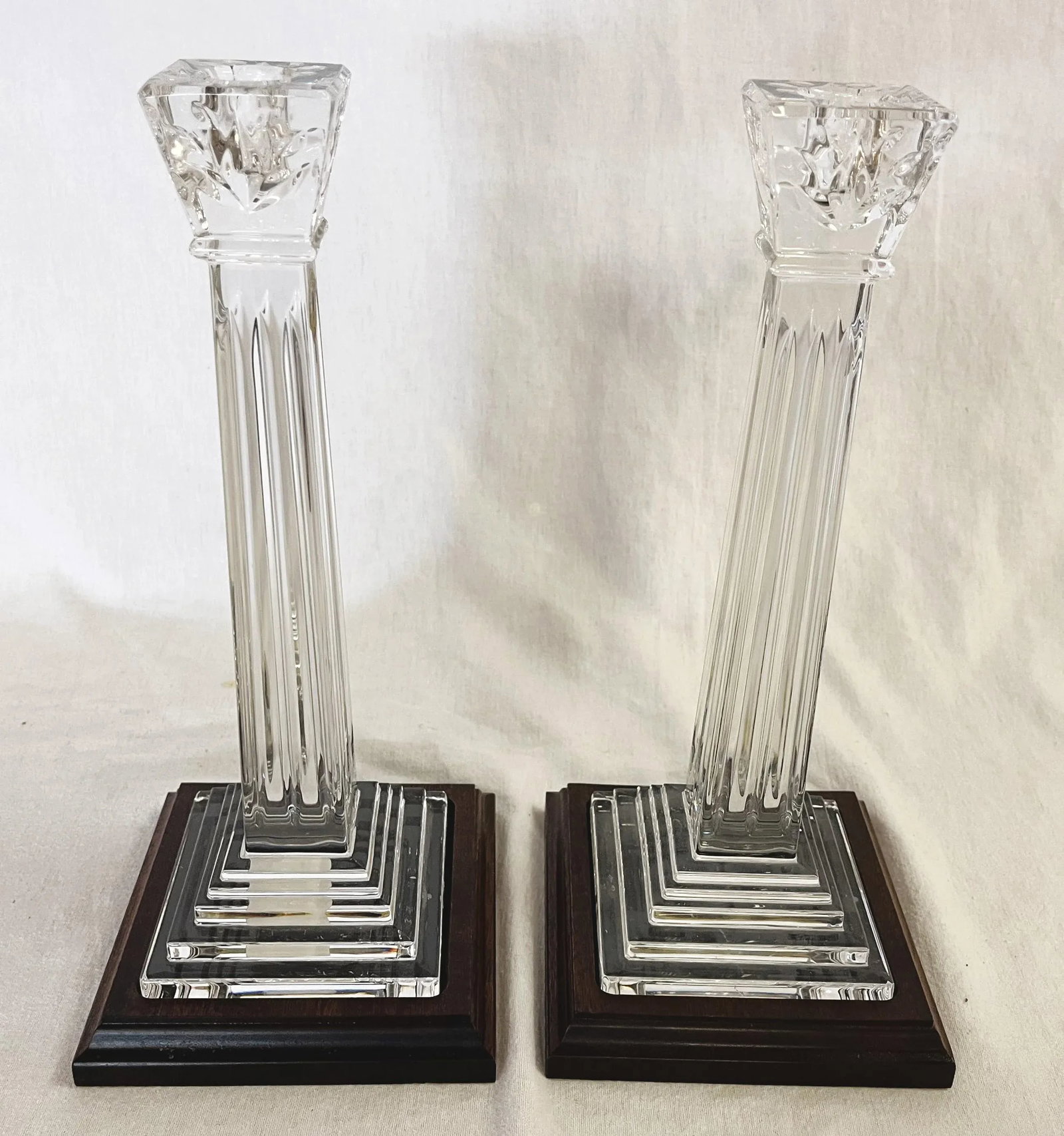 Waterford Crystal Candlesticks on Wood Plinths- a Pair - 7