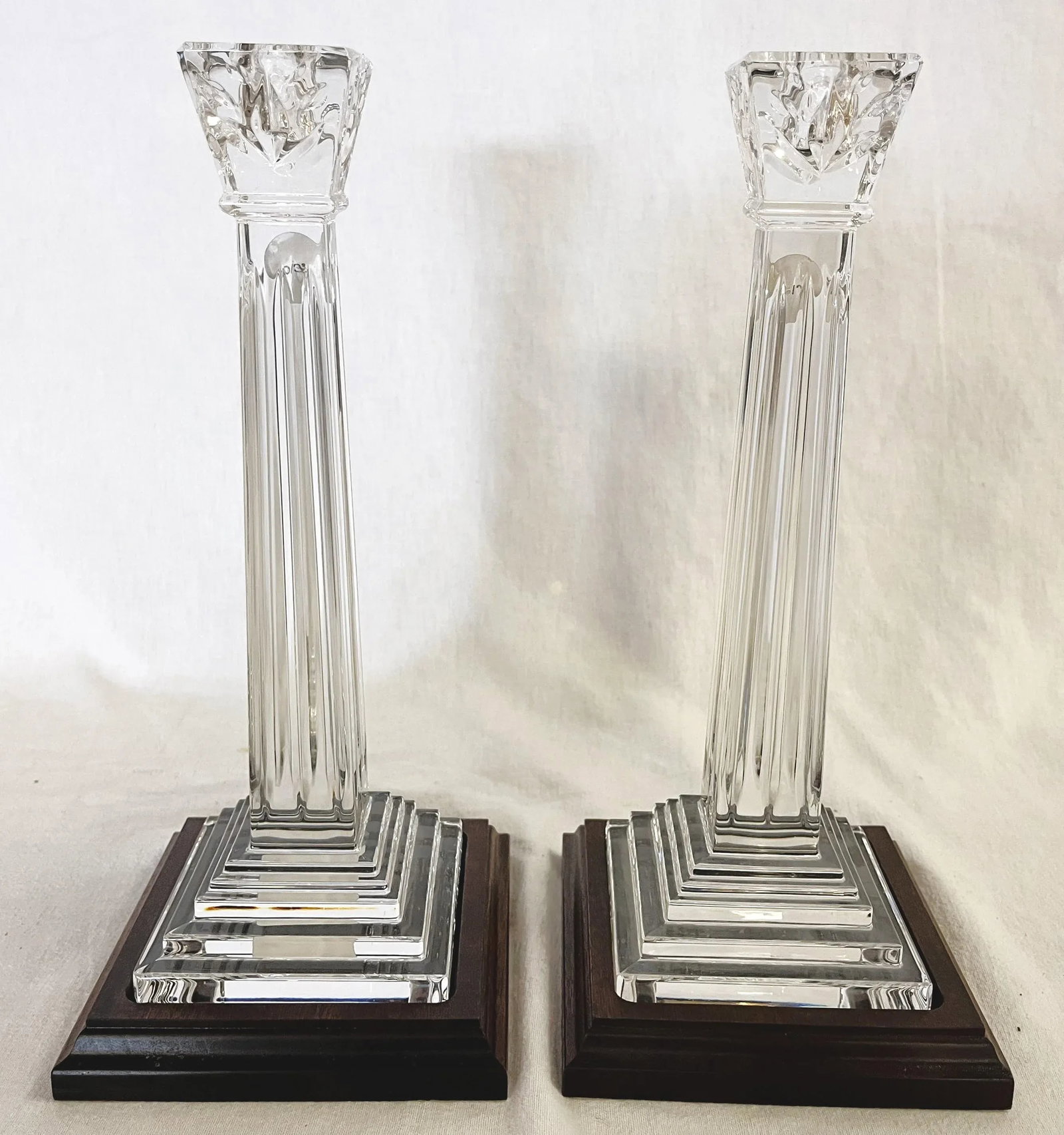 Waterford Crystal Candlesticks on Wood Plinths- a Pair - 8