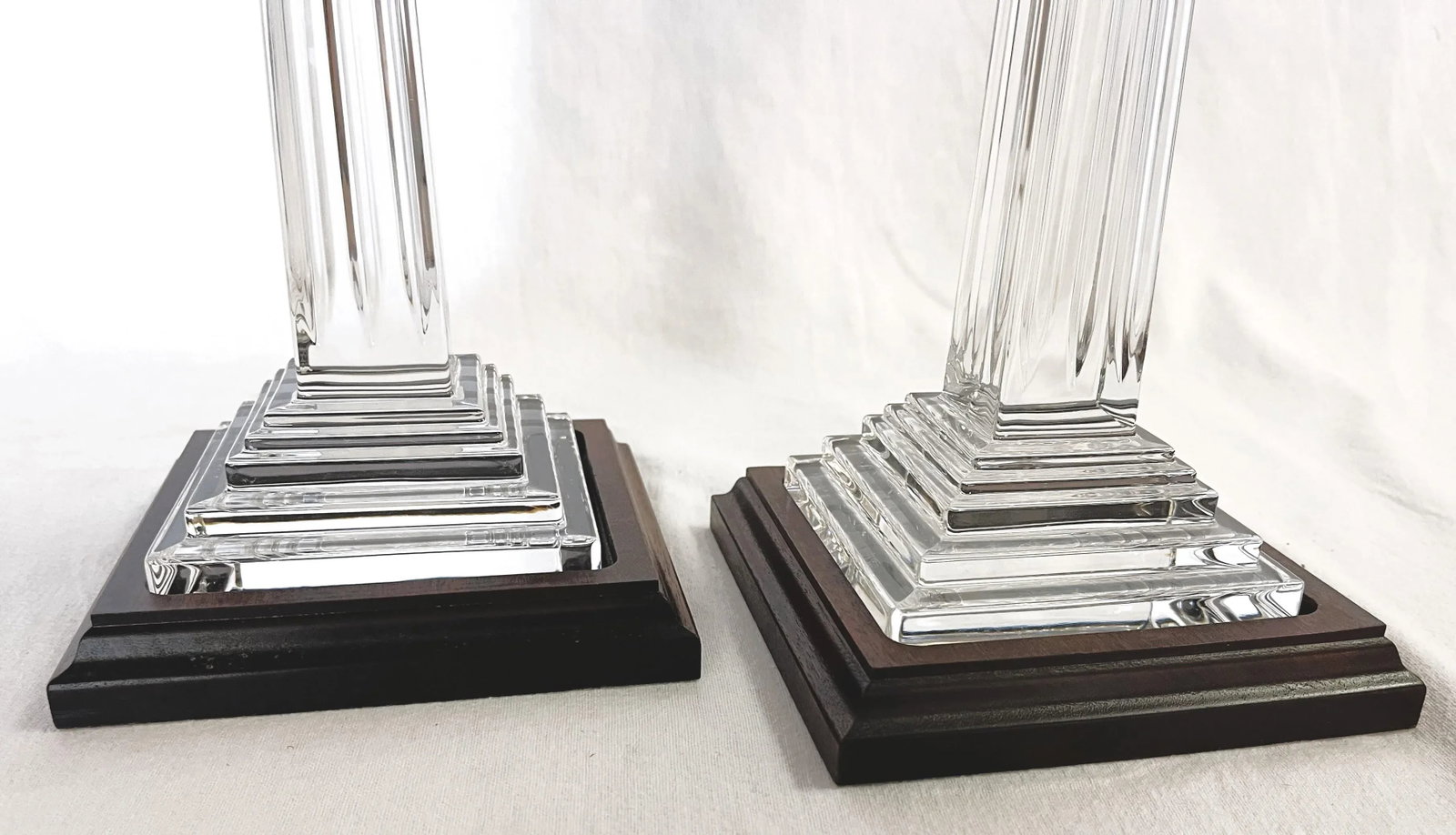 Waterford Crystal Candlesticks on Wood Plinths- a Pair - 9