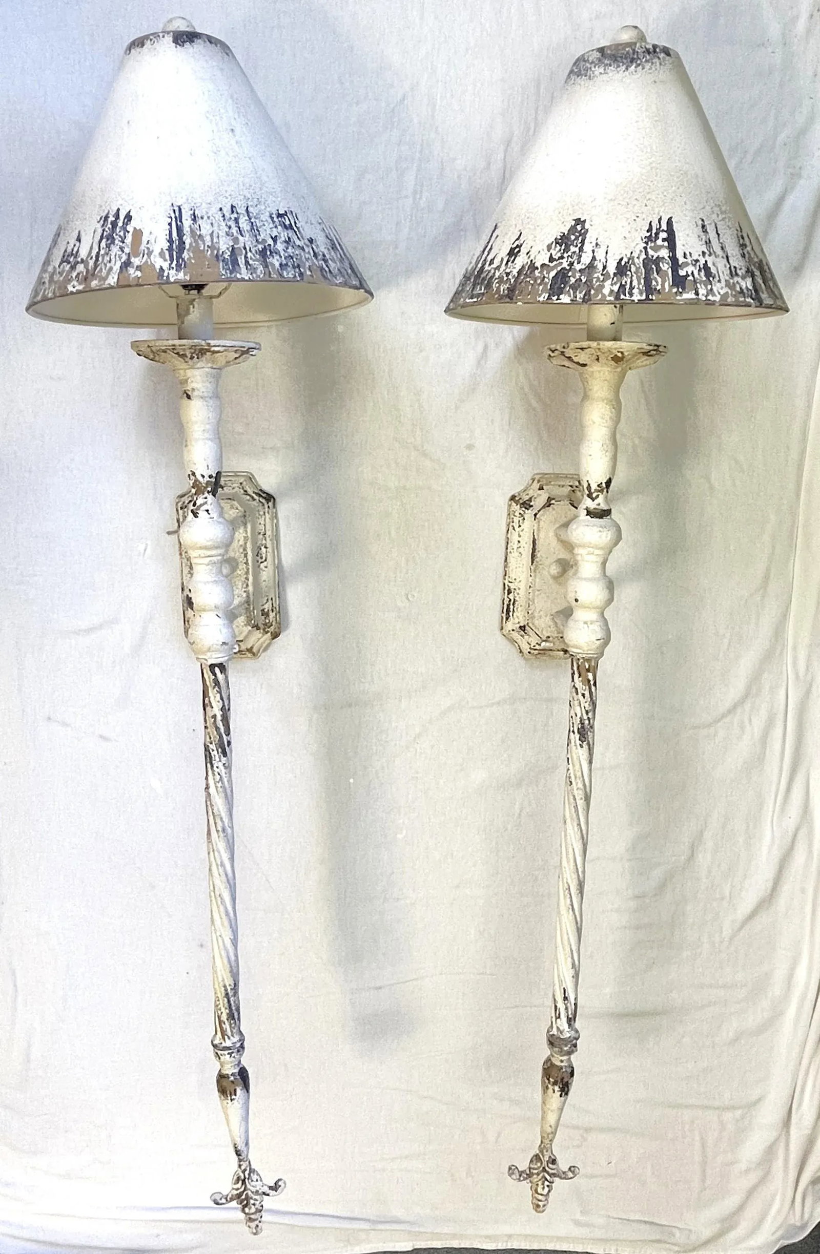 Adjustable Length Rustic French Farmhouse Indoor Wall Sconces With Matching Lampshades- a Pair - 13